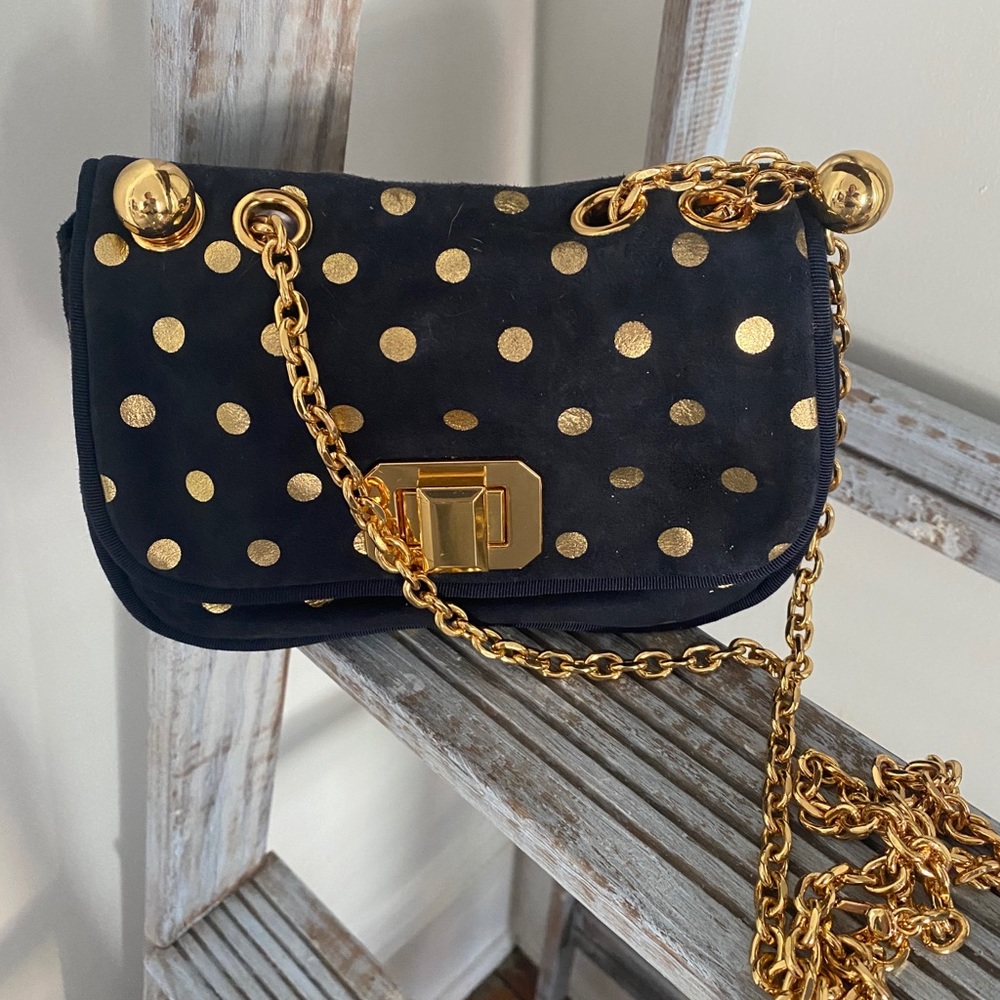 Juicy Couture Navy Purse with Gold Polka Dots